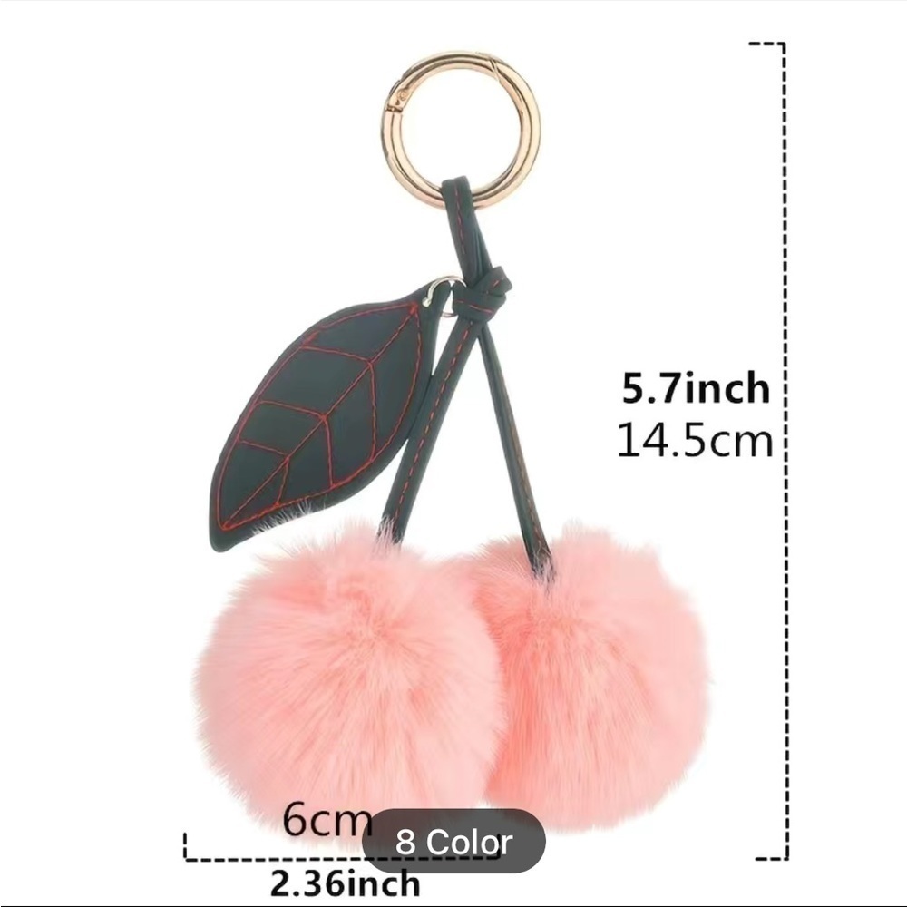 Adorable Fluffy Cherry Keychain DARK RED - Picture 2 of 4